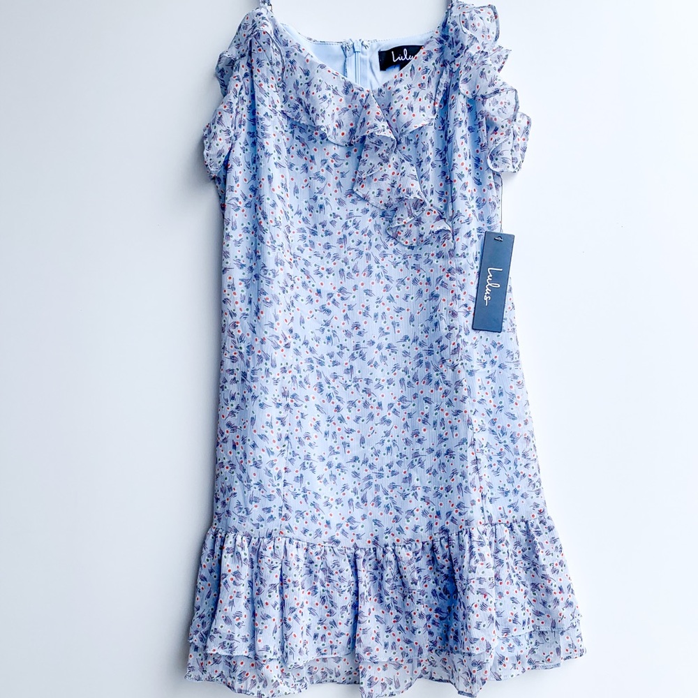 Lulu's Floral Light Blue Dress Size Medium